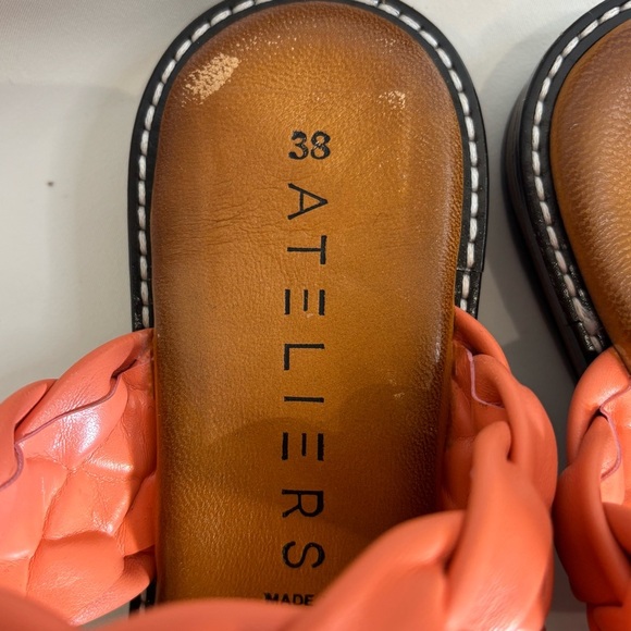 ATELIERS Sz 38 Braided Coral Slides Slip On 2 Strap Sandals Memory Foam - Picture 6 of 11